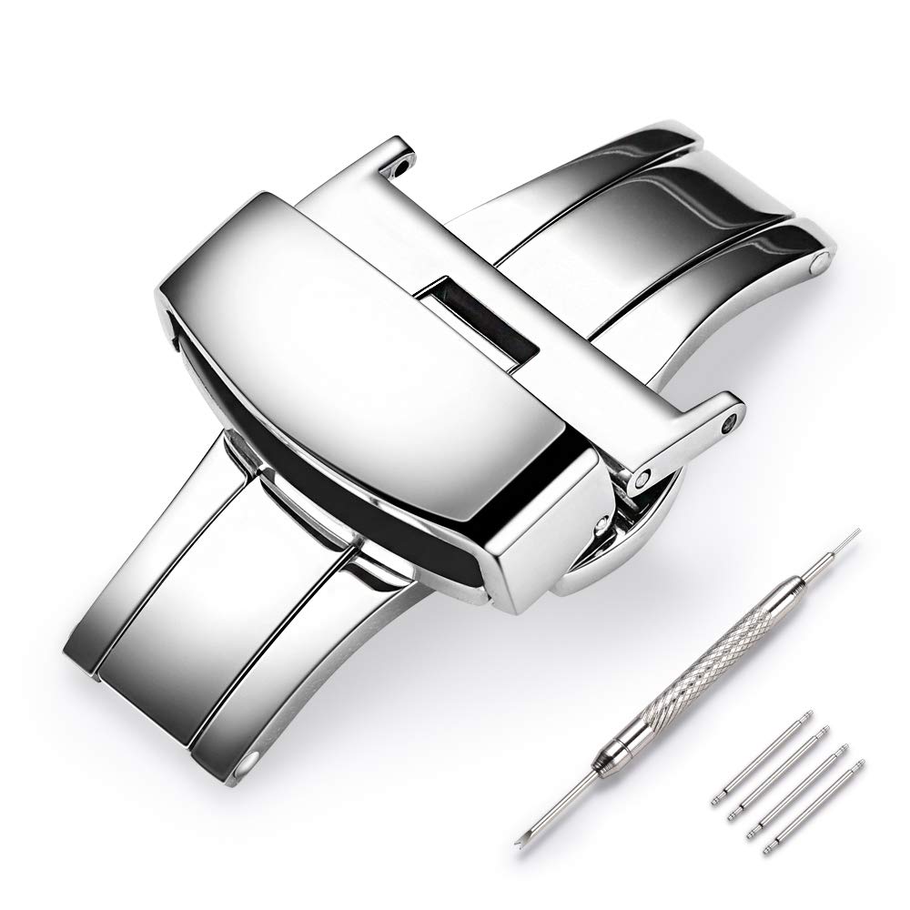 TEXNEWS Stainless Steel Deployment Clasp Watch Band Buckle Available in Silver Gold Black Rose Gold Multiple Widths 14mm to 22mm