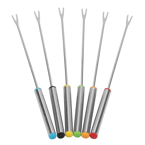 Hztyyier 6pcs Stainless Steel Fondue Sticks with Heat Resistant Handle for Cheese, Meat, & S'mores - Perfect for Desserts & Roasting!