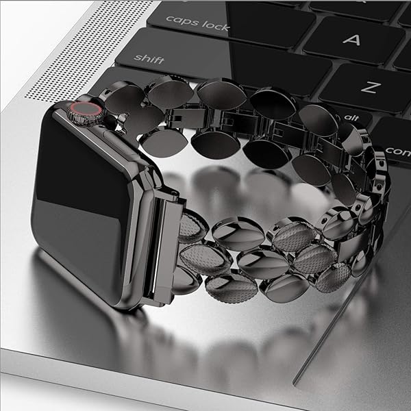 Moolia Moolia Elegant Metal Strap for Apple Watch 42mm 44mm 45mm 46mm 49mm Fashion Bracelet Replacement for Women iWatch Series Black - View 3 of 6