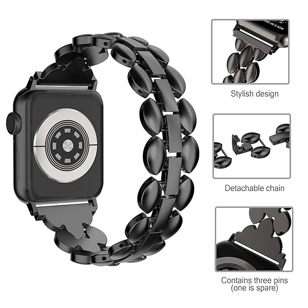 Moolia Moolia Elegant Metal Strap for Apple Watch 42mm 44mm 45mm 46mm 49mm Fashion Bracelet Replacement for Women iWatch Series Black - View 4 of 6