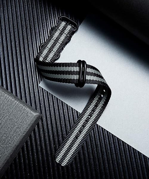 BINLUN BINLUN Premium Nylon Watch Strap Thick Multicolor Bands for Men Women 18mm to 24mm with Heavy Duty Stainless Steel Buckle Black Grey-Black - View 3 of 7