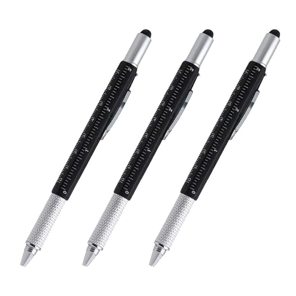 AIYIBEN 7-in-1 Multi-Tool Stylus Pen Set: Touchscreen, Ballpoint, Ruler & Screwdrivers - 3 Pack Black