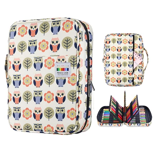YOUSHARES 220 Slot Colored Pencil Case Organizer - Cartoon Owl Design for Prismacolor & Gel Pens