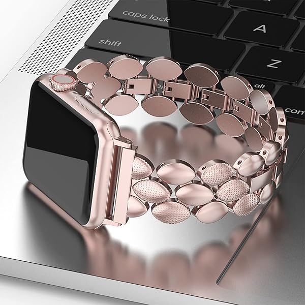 Moolia Moolia Elegant Metal Strap for Apple Watch 38mm 40mm 41mm Stylish Replacement Bracelet for Women Pink Gold Compatible with Series 10 to 1 - View 3 of 6