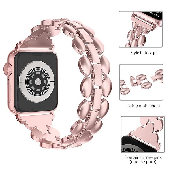 Moolia Moolia Elegant Metal Strap for Apple Watch 38mm 40mm 41mm Stylish Replacement Bracelet for Women Pink Gold Compatible with Series 10 to 1 - View 4 of 6