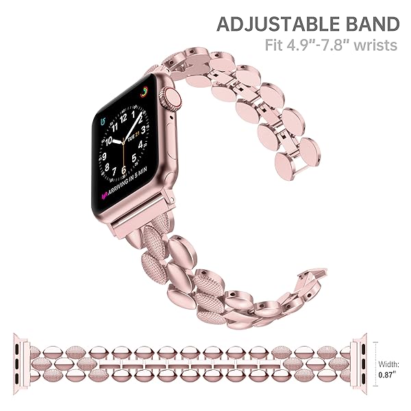 Moolia Moolia Elegant Metal Strap for Apple Watch 38mm 40mm 41mm Stylish Replacement Bracelet for Women Pink Gold Compatible with Series 10 to 1 - View 5 of 6