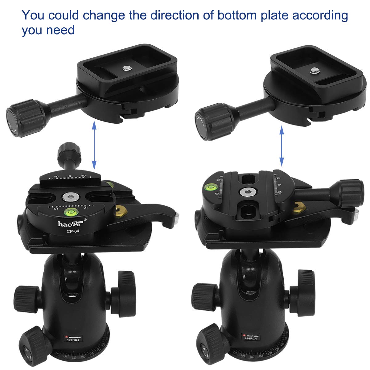 Haoge Haoge CP-64 Quick Release Clamp with RC4 Base Adapter for Manfrotto RC4 to Arca-Swiss Compatible Fit 400PL 405 410 - View 7 of 9