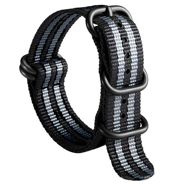 BINLUN BINLUN Nylon Watch Strap Thick Premium Ballistic Multicolor Bands for Men Women 18mm 19mm 20mm 21mm 22mm 23mm 24mm with Military Heavy Duty 5 Rings Stainless Steel Buckle(Black Grey-Black,19mm)
