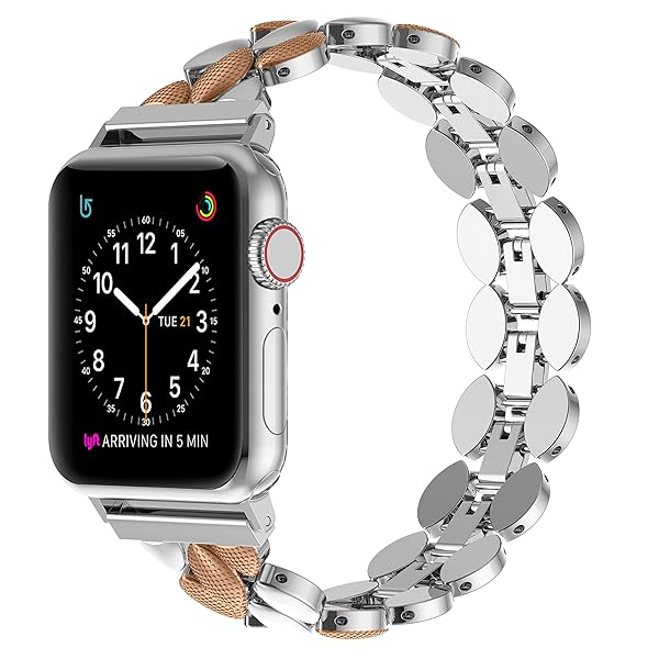 Moolia Moolia Elegant Metal Strap for Apple Watch 42mm 44mm 45mm 46mm 49mm Fashion Bracelet Replacement for Women Rose Silver - View 2 of 6