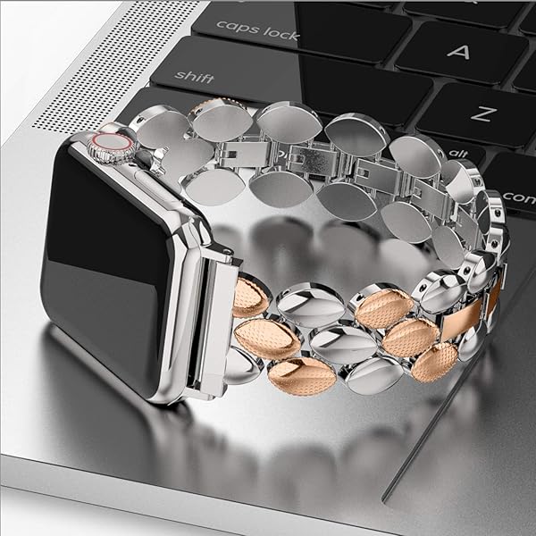 Moolia Moolia Elegant Metal Strap for Apple Watch 42mm 44mm 45mm 46mm 49mm Fashion Bracelet Replacement for Women Rose Silver - View 3 of 6