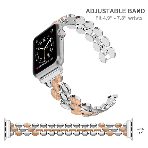 Moolia Moolia Elegant Metal Strap for Apple Watch 42mm 44mm 45mm 46mm 49mm Fashion Bracelet Replacement for Women Rose Silver - View 5 of 6