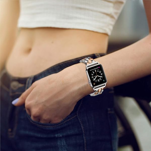 Moolia Moolia Elegant Metal Strap for Apple Watch 42mm 44mm 45mm 46mm 49mm Fashion Bracelet Replacement for Women Rose Silver - View 6 of 6