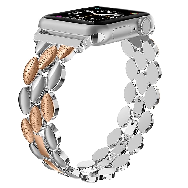 Moolia Moolia Elegant Metal Strap for Apple Watch 42mm 44mm 45mm 46mm 49mm Fashion Bracelet Replacement for Women Rose Silver