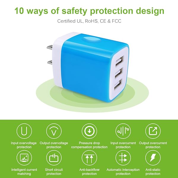 Sicodo Sicodo 3-Port Travel USB Wall Charger 5 Pack 3.1A Block Adapter Compatible with iPhone iPad Samsung and Other USB Devices - View 2 of 7