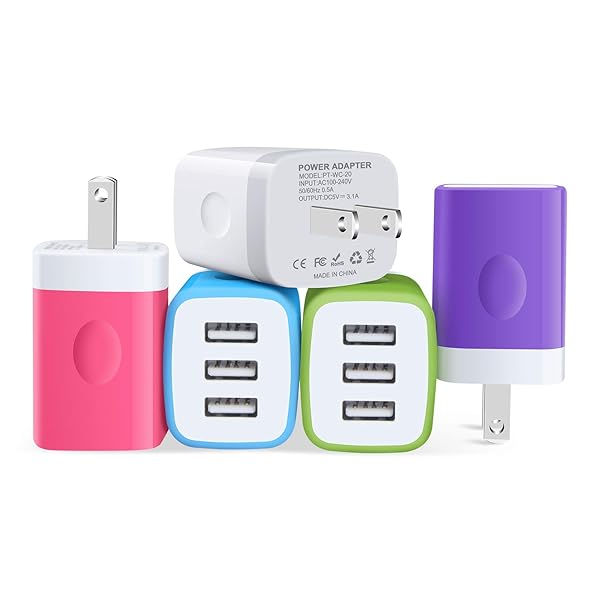 Sicodo Sicodo 3-Port Travel USB Wall Charger 5 Pack 3.1A Block Adapter Compatible with iPhone iPad Samsung and Other USB Devices