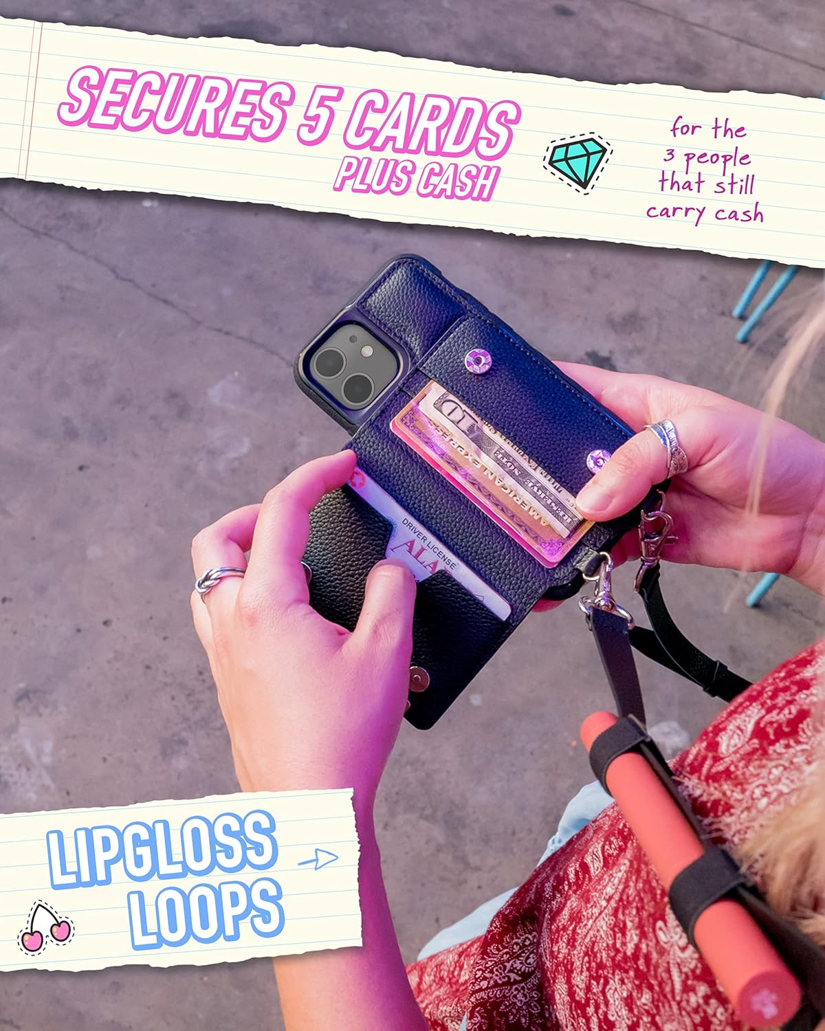 Smartish Smartish iPhone 11 Crossbody Case for Women - Stylish Stiletto Black-Silver Purse with Detachable Strap & Card Holder - View 2 of 9