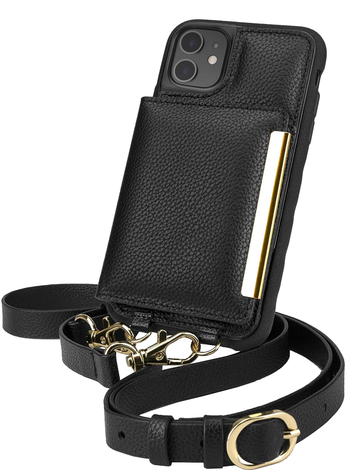 Smartish Smartish iPhone 11 Crossbody Case for Women - Stylish Stiletto Black-Silver Purse with Detachable Strap & Card Holder - View 8 of 9