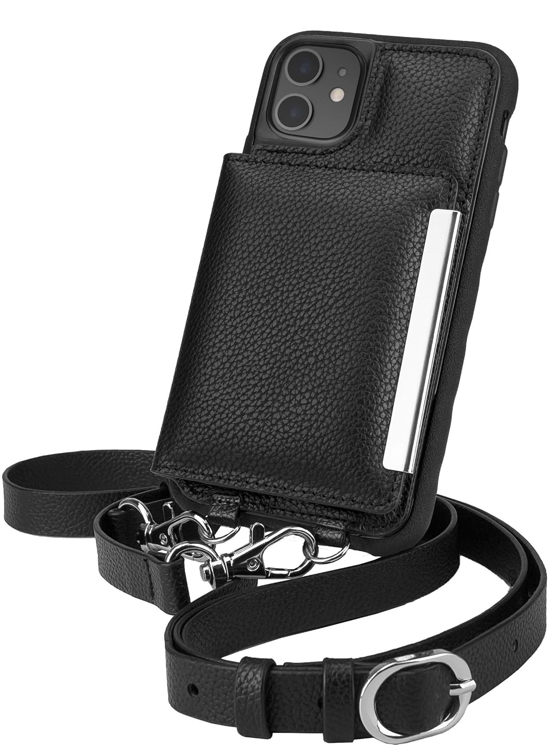 Smartish iPhone 11 Crossbody Case for Women - Stylish Stiletto Black-Silver Purse with Detachable Strap & Card Holder