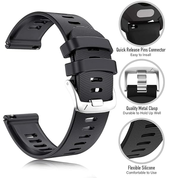 ANCOOL ANCOOL 20mm Silicone Watch Bands for Forerunner 245 645 Viomove HR Vivoactive 3 Smartwatches Black - View 4 of 7