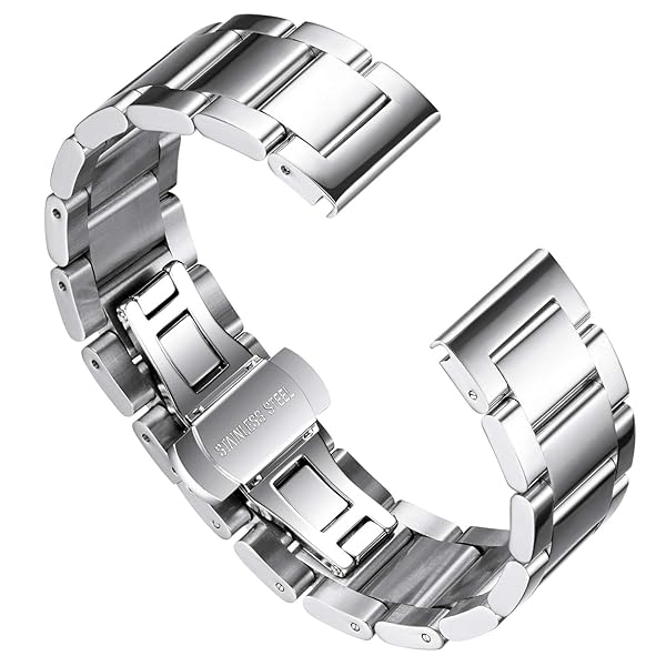 BINLUN BINLUN Thick Stainless Steel Watch Band Replacement for Men Women Heavy Polished Matte Finish 16mm to 26mm Sizes Polished Silver 23mm - View 2 of 7