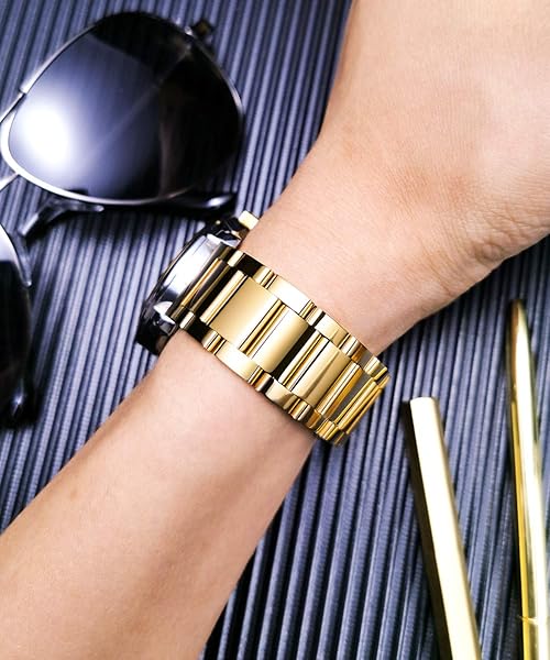 BINLUN BINLUN Thick Stainless Steel Watch Band Replacement for Men Women 26mm Polished Gold Heavy Polished Matte Brushed Finish - View 4 of 7