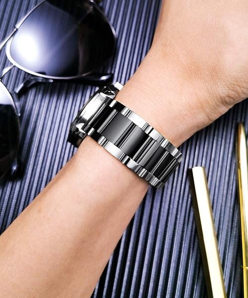 BINLUN BINLUN Thick Stainless Steel Watch Band Replacement for Men Women 16mm to 26mm Polished Silver and Black 20mm - View 3 of 7