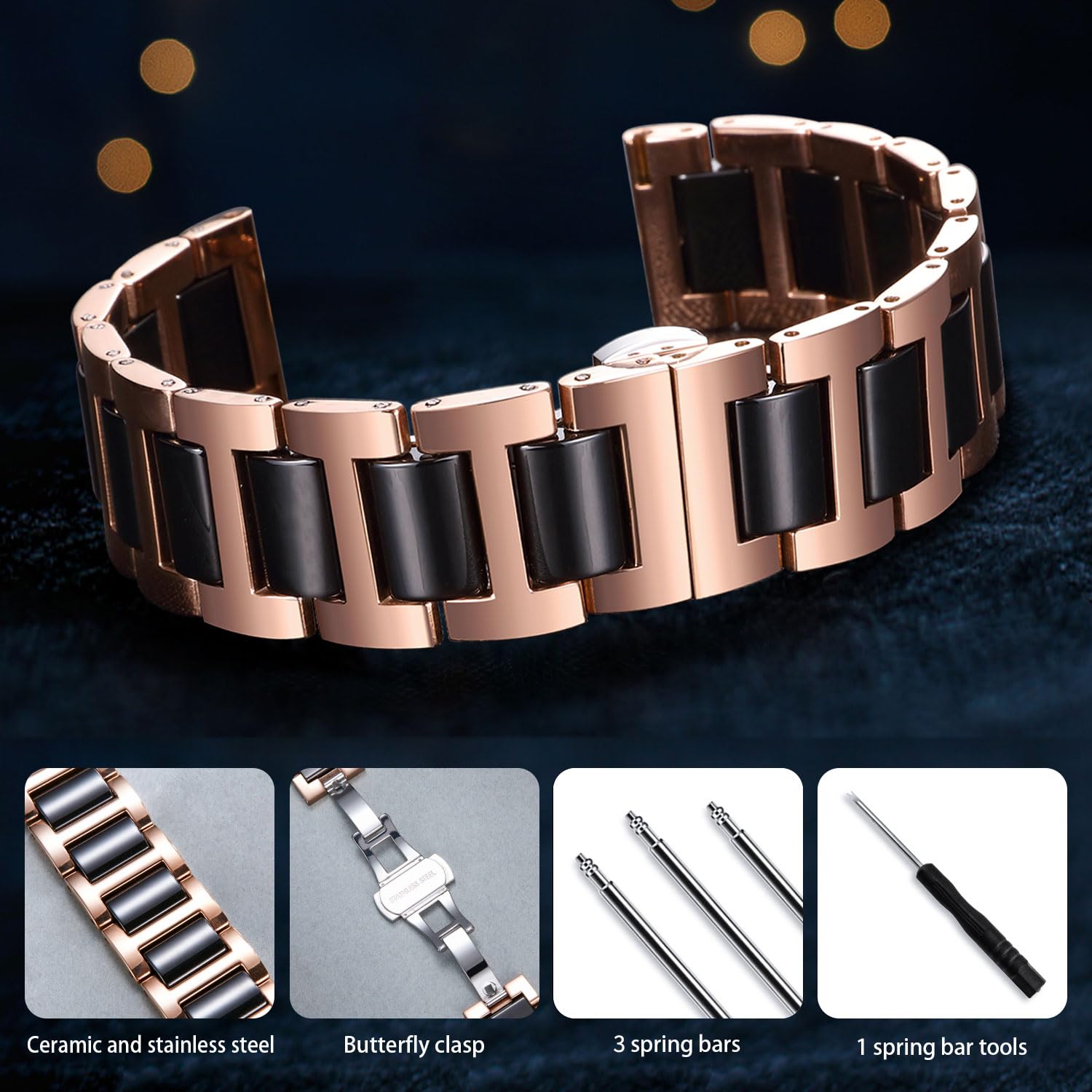 BINLUN BINLUN Men's Watch Band Stainless Steel Ceramic Replacement Bracelet Polished Strap 12mm to 22mm with Butterfly Buckle in 6 Colors - View 2 of 9
