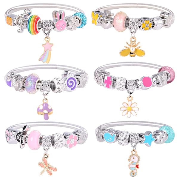 PinkSheep PinkSheep 6PC Friendship Bracelets for Kids Little Girls Charm Party Favor Dress Up