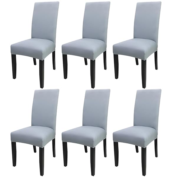 JQinHome JQinHome 6 Pcs High Stretch Dining Chair Slipcovers - Washable Light Grey Seat Protectors for Home, Parties & Weddings