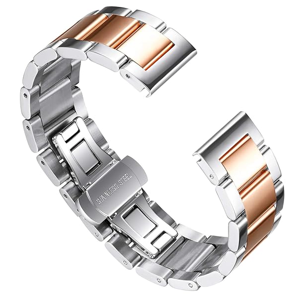 BINLUN BINLUN Thick Stainless Steel Watch Band Replacement for Men Women Polished Silver Rose Gold 16mm 18mm 20mm 21mm 22mm 23mm 24mm 26mm - View 2 of 7