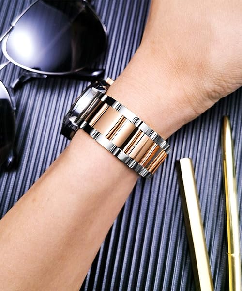 BINLUN BINLUN Thick Stainless Steel Watch Band Replacement for Men Women Polished Silver Rose Gold 16mm 18mm 20mm 21mm 22mm 23mm 24mm 26mm - View 3 of 7