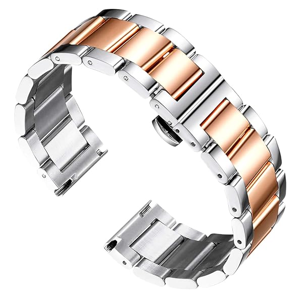 BINLUN BINLUN Thick Stainless Steel Watch Band Replacement for Men Women Polished Silver Rose Gold 16mm 18mm 20mm 21mm 22mm 23mm 24mm 26mm