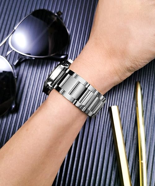 BINLUN BINLUN Thick Stainless Steel Watch Band Replacement for Men Women 18mm Brushed Finish Silver Durable Metal Strap - View 4 of 8