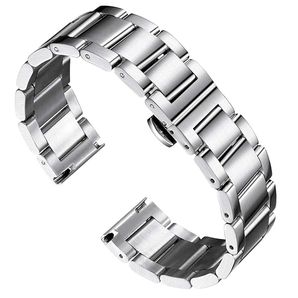 BINLUN Thick Stainless Steel Watch Band Replacement for Men Women 18mm Brushed Finish Silver Durable Metal Strap