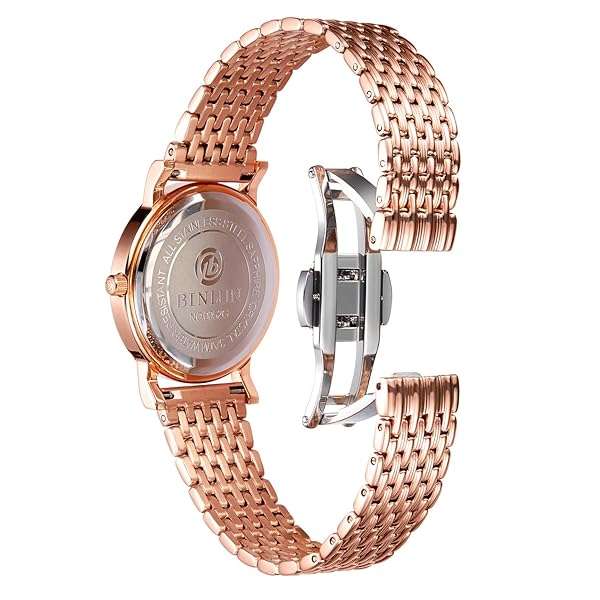 BINLUN BINLUN Ultra Thin Mesh Stainless Steel Watch Band - 22mm Rose Gold Replacement Strap for Men & Women with Butterfly Buckle - View 4 of 9