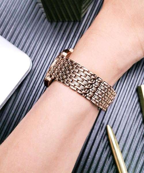 BINLUN BINLUN Ultra Thin Mesh Stainless Steel Watch Band - 22mm Rose Gold Replacement Strap for Men & Women with Butterfly Buckle - View 5 of 9