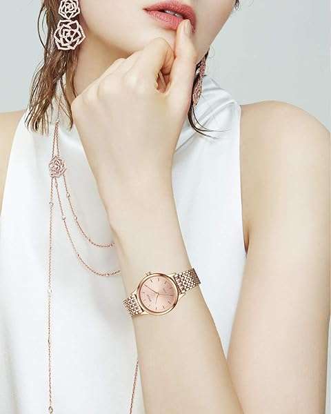 BINLUN BINLUN Ultra Thin Mesh Stainless Steel Watch Band - 22mm Rose Gold Replacement Strap for Men & Women with Butterfly Buckle - View 6 of 9