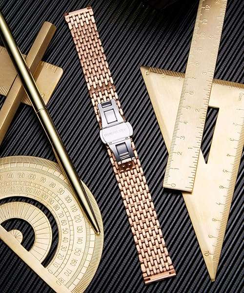 BINLUN BINLUN Ultra Thin Mesh Stainless Steel Watch Band - 22mm Rose Gold Replacement Strap for Men & Women with Butterfly Buckle - View 8 of 9