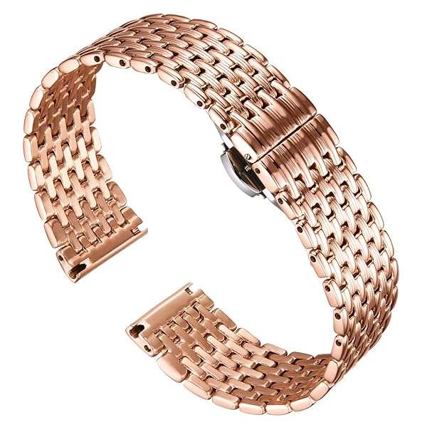 BINLUN BINLUN Ultra Thin Mesh Stainless Steel Watch Band - 22mm Rose Gold Replacement Strap for Men & Women with Butterfly Buckle - View 2 of 9