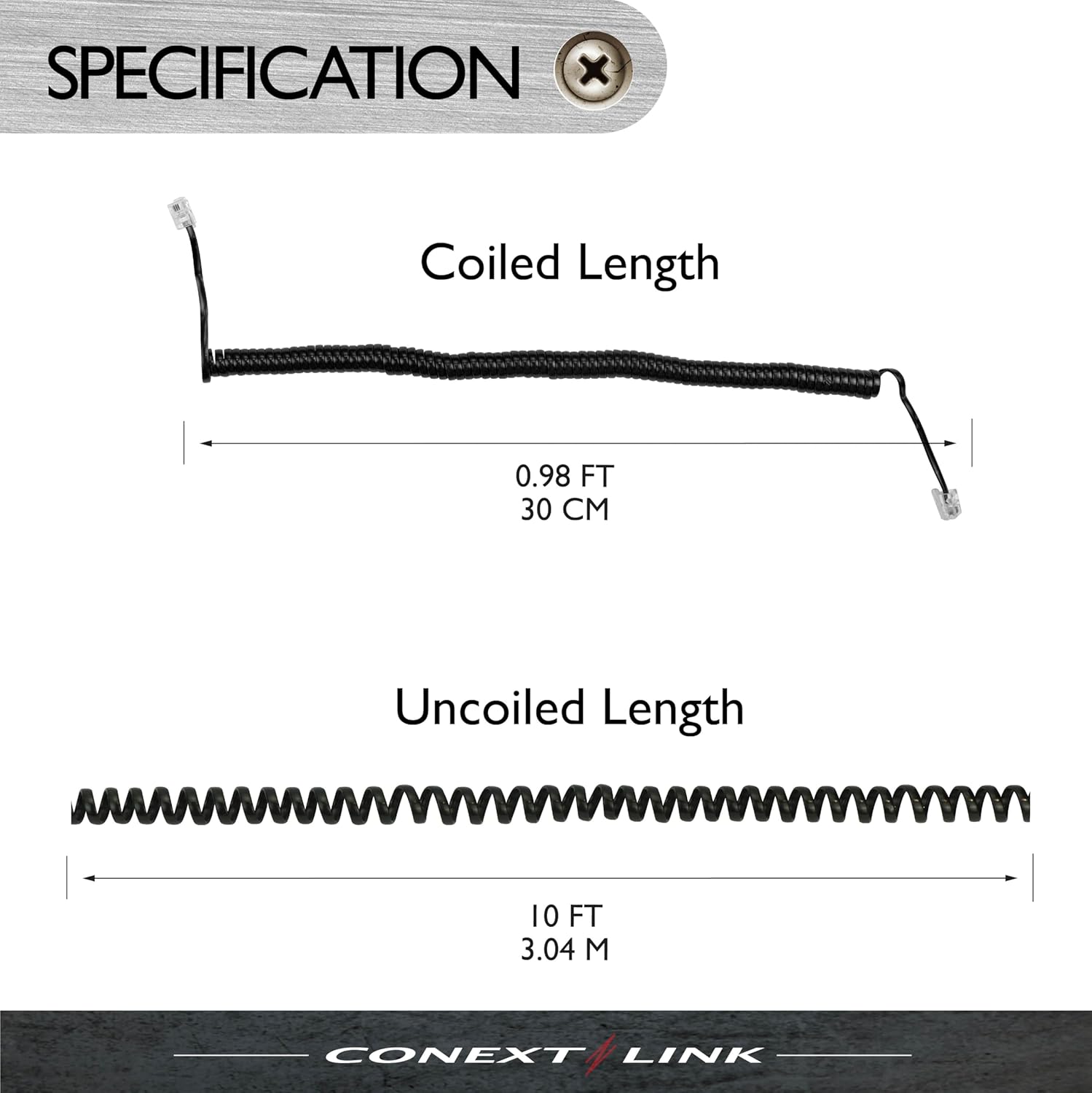 Conext Link Conext Link 10 Feet RJ11 4P4C Modular Telephone Handset Cable Receiver Coil Cord Black - View 3 of 8