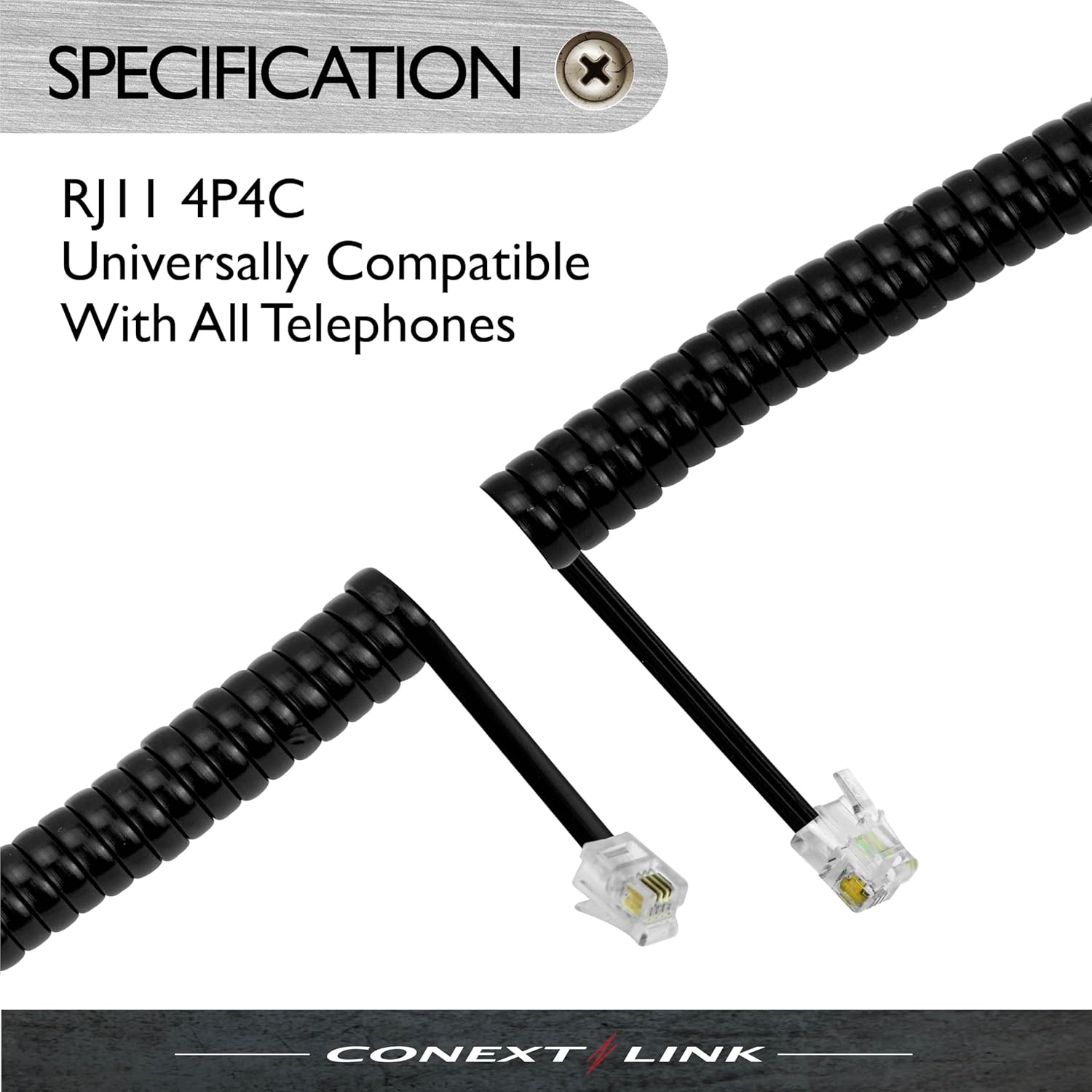 Conext Link Conext Link 10 Feet RJ11 4P4C Modular Telephone Handset Cable Receiver Coil Cord Black - View 4 of 8