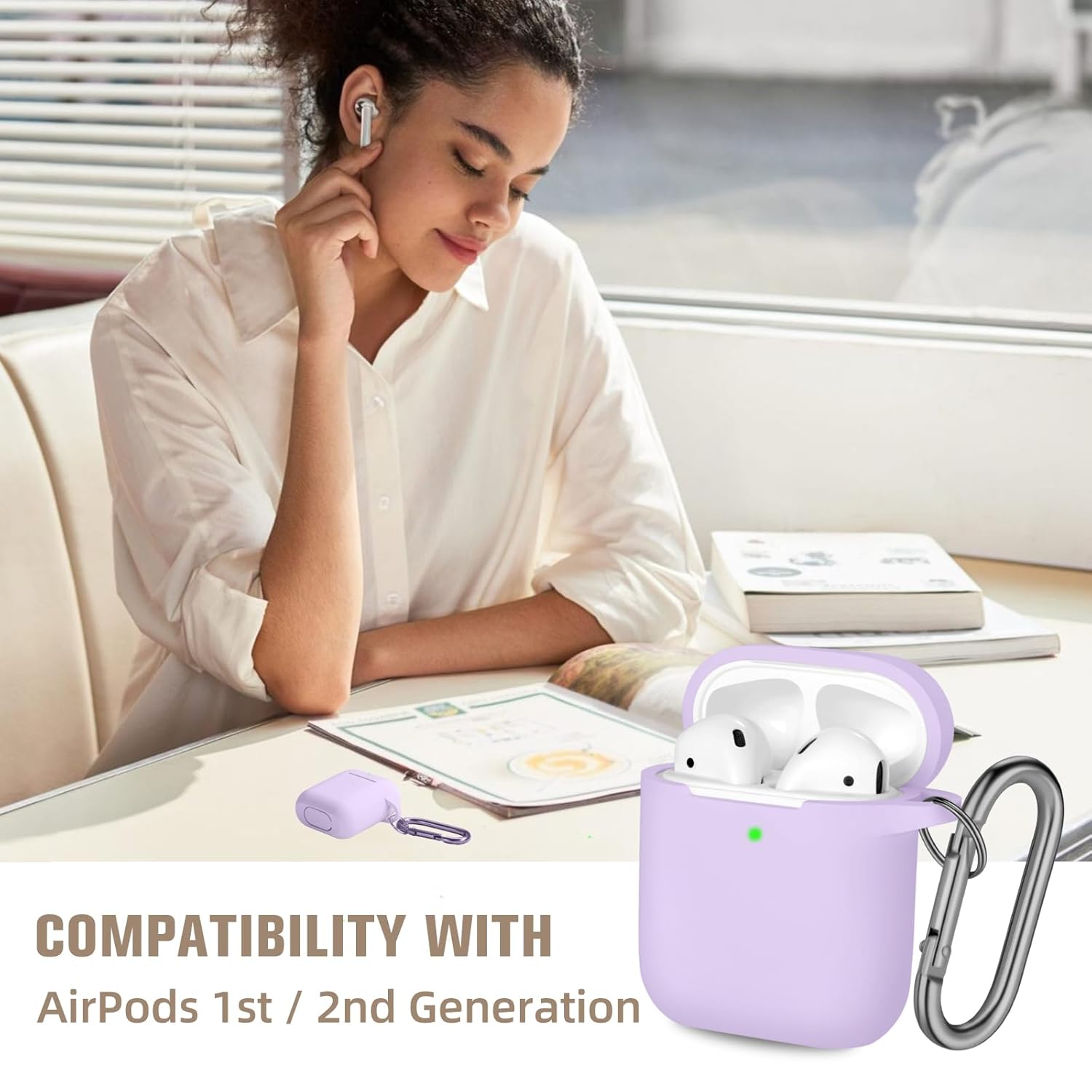 Hamile Hamile Soft Silicone AirPods Case Cover with Keychain for AirPod 1 and 2 Front LED Visible Lavender Color for Men Women and Kids - View 2 of 9
