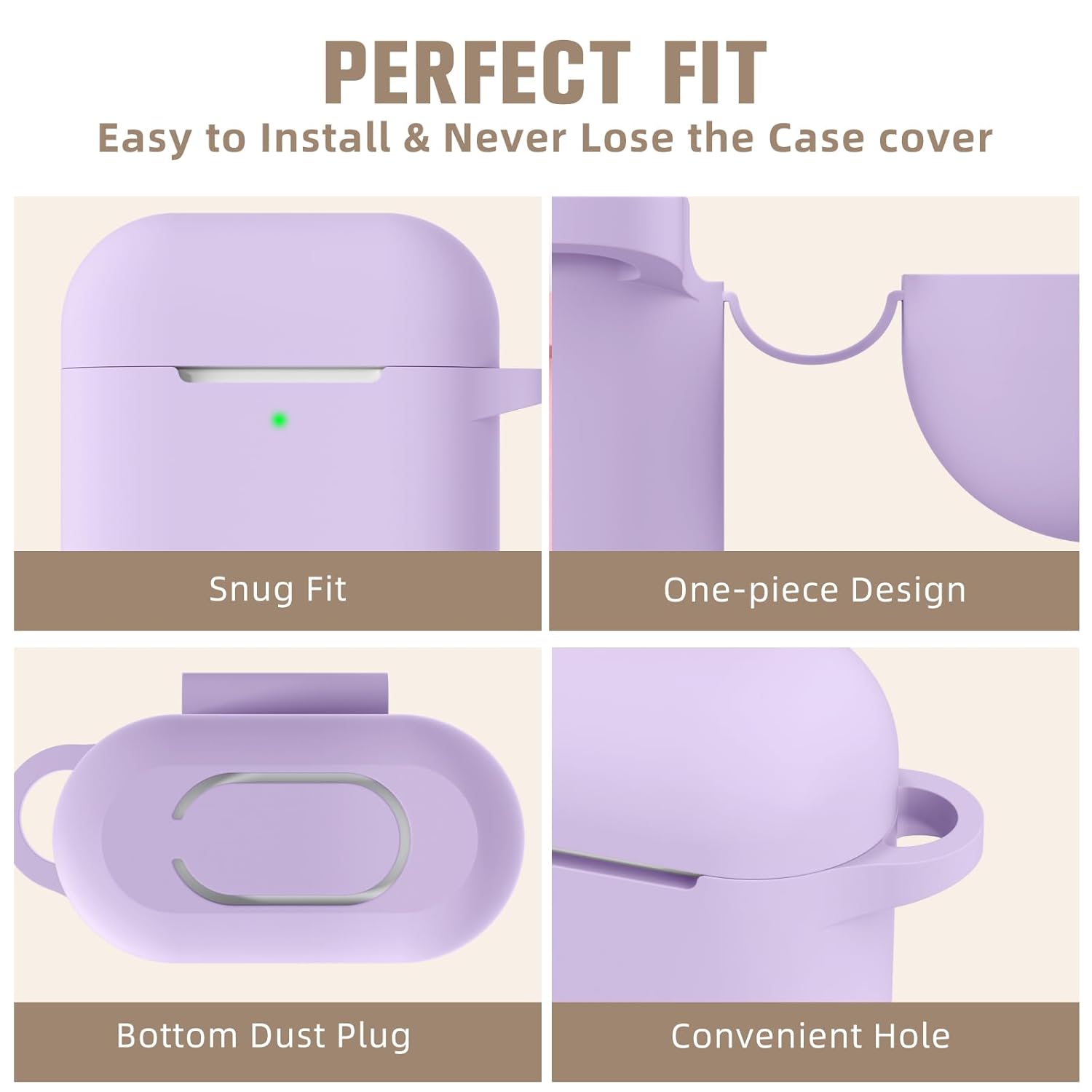 Hamile Hamile Soft Silicone AirPods Case Cover with Keychain for AirPod 1 and 2 Front LED Visible Lavender Color for Men Women and Kids - View 3 of 9