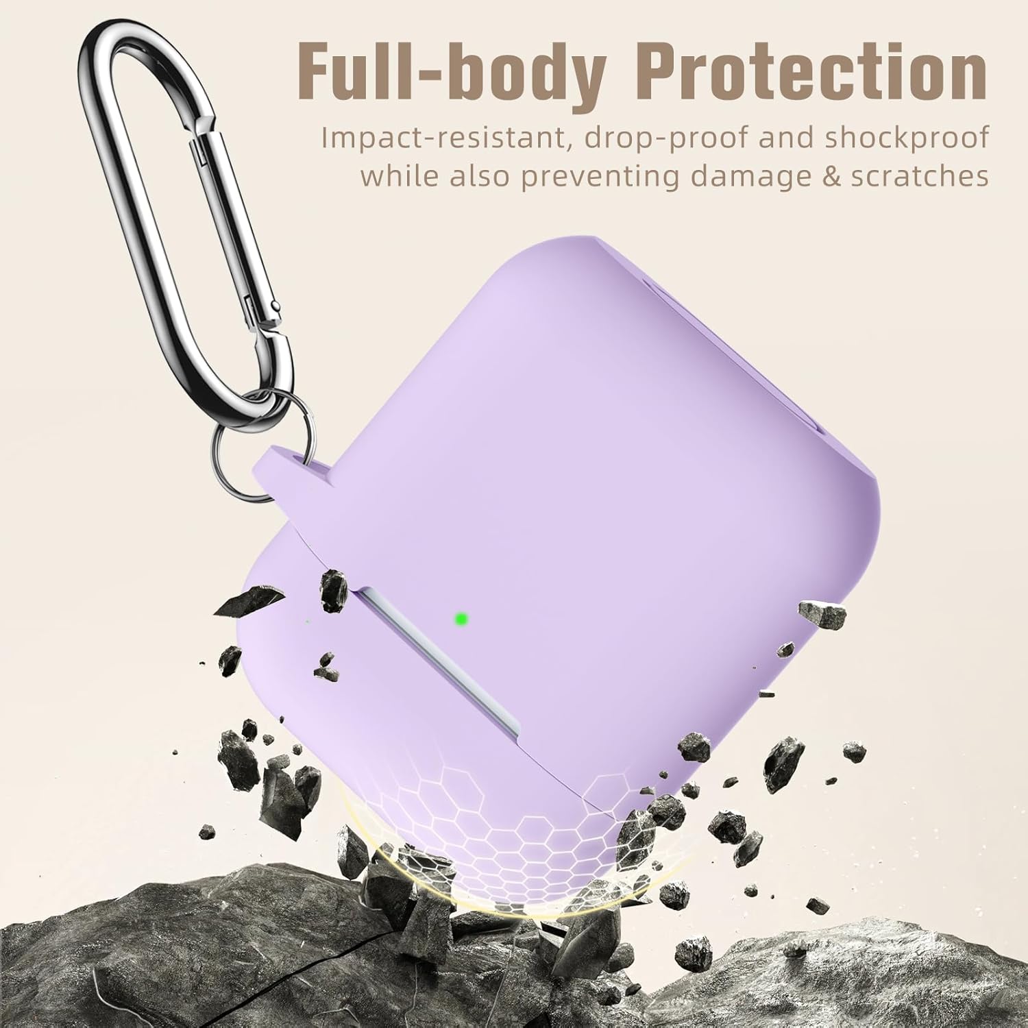 Hamile Hamile Soft Silicone AirPods Case Cover with Keychain for AirPod 1 and 2 Front LED Visible Lavender Color for Men Women and Kids - View 4 of 9