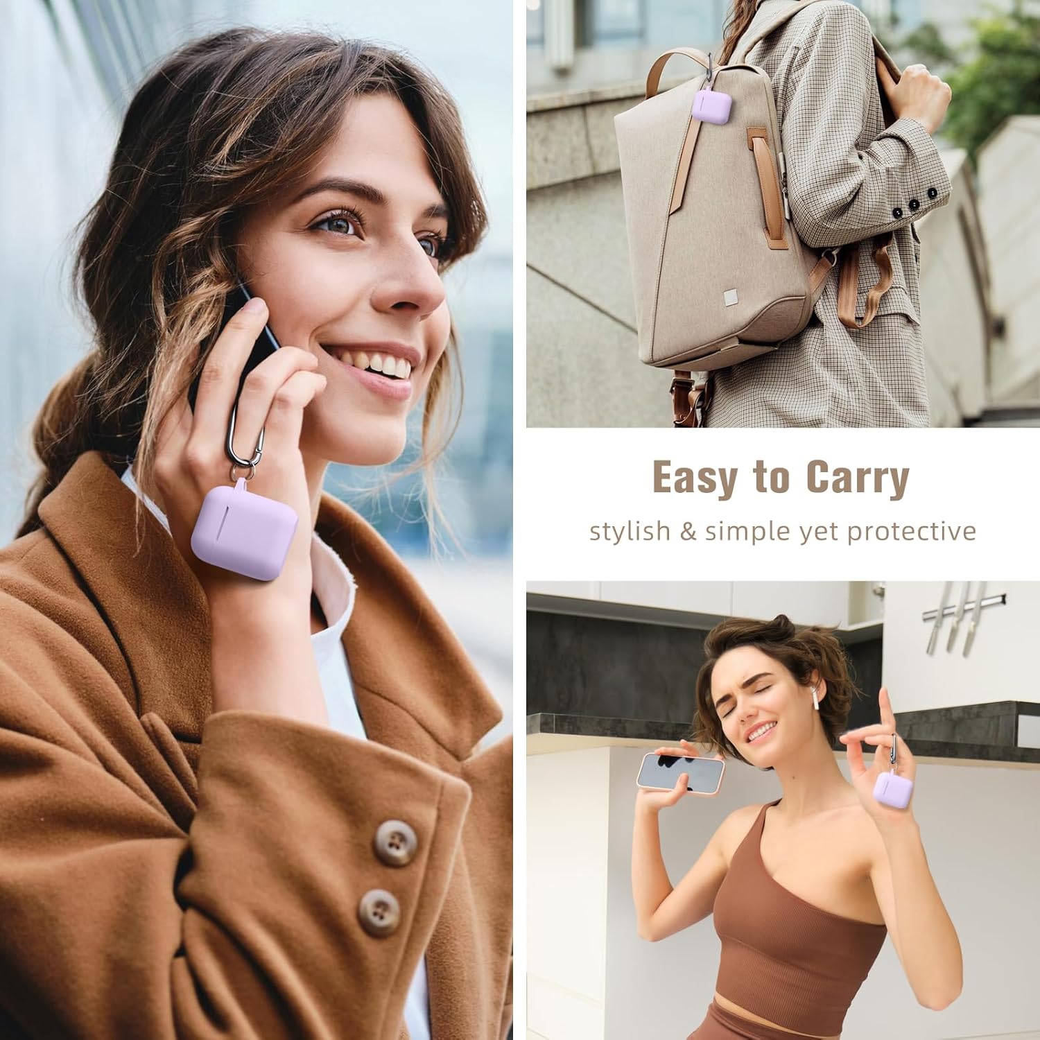 Hamile Hamile Soft Silicone AirPods Case Cover with Keychain for AirPod 1 and 2 Front LED Visible Lavender Color for Men Women and Kids - View 6 of 9