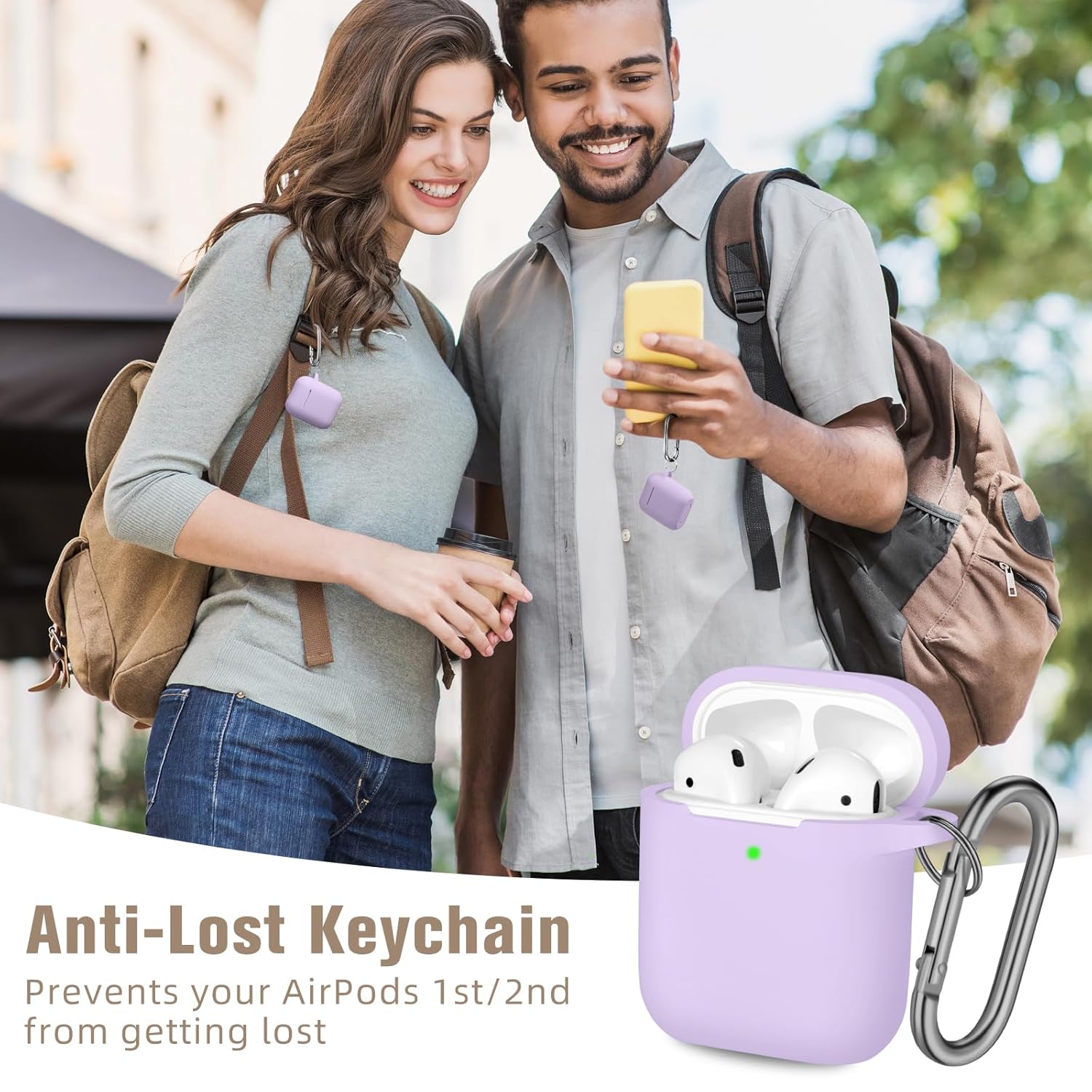 Hamile Hamile Soft Silicone AirPods Case Cover with Keychain for AirPod 1 and 2 Front LED Visible Lavender Color for Men Women and Kids - View 7 of 9