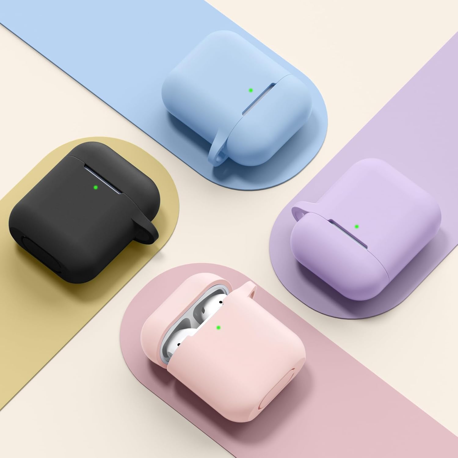 Hamile Hamile Soft Silicone AirPods Case Cover with Keychain for AirPod 1 and 2 Front LED Visible Lavender Color for Men Women and Kids - View 8 of 9