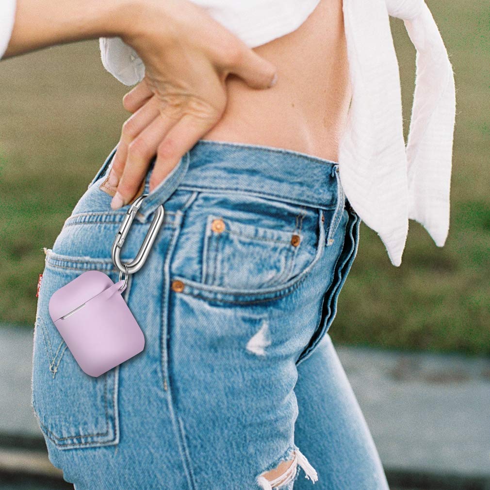 Hamile Hamile Soft Silicone AirPods Case Cover with Keychain for AirPod 1 and 2 Front LED Visible Lavender Color for Men Women and Kids - View 9 of 9