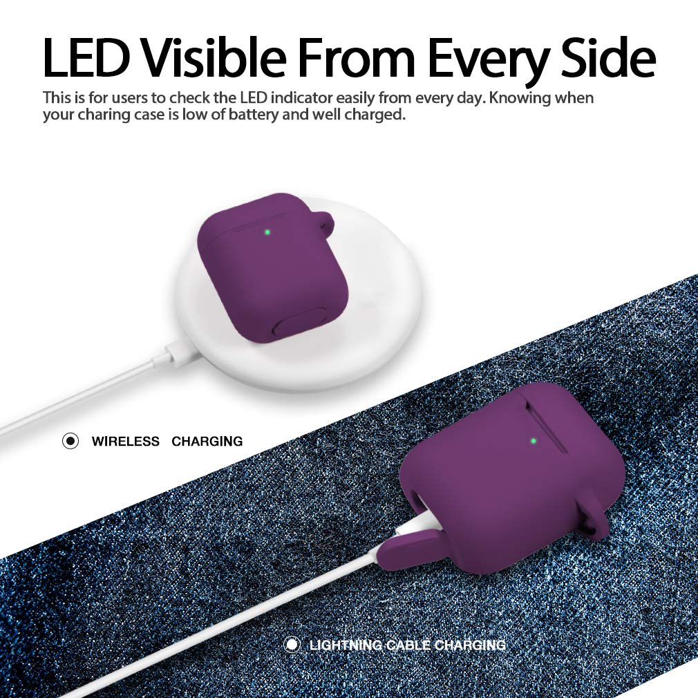 Hamile Hamile Soft Silicone AirPods Case Cover with Keychain for AirPod 1 and 2 Front LED Visible Plum Color for Men Women and Kids - View 3 of 9