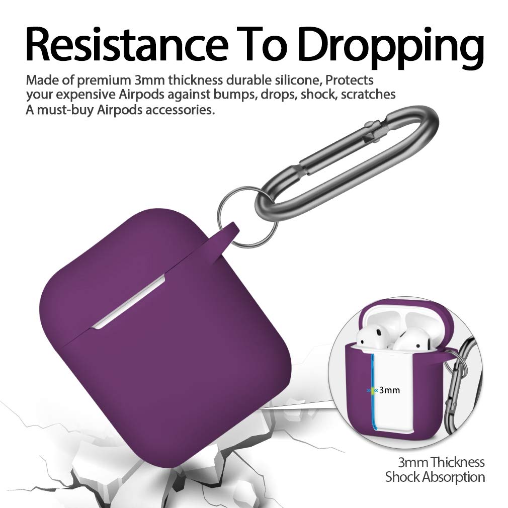 Hamile Hamile Soft Silicone AirPods Case Cover with Keychain for AirPod 1 and 2 Front LED Visible Plum Color for Men Women and Kids - View 4 of 9